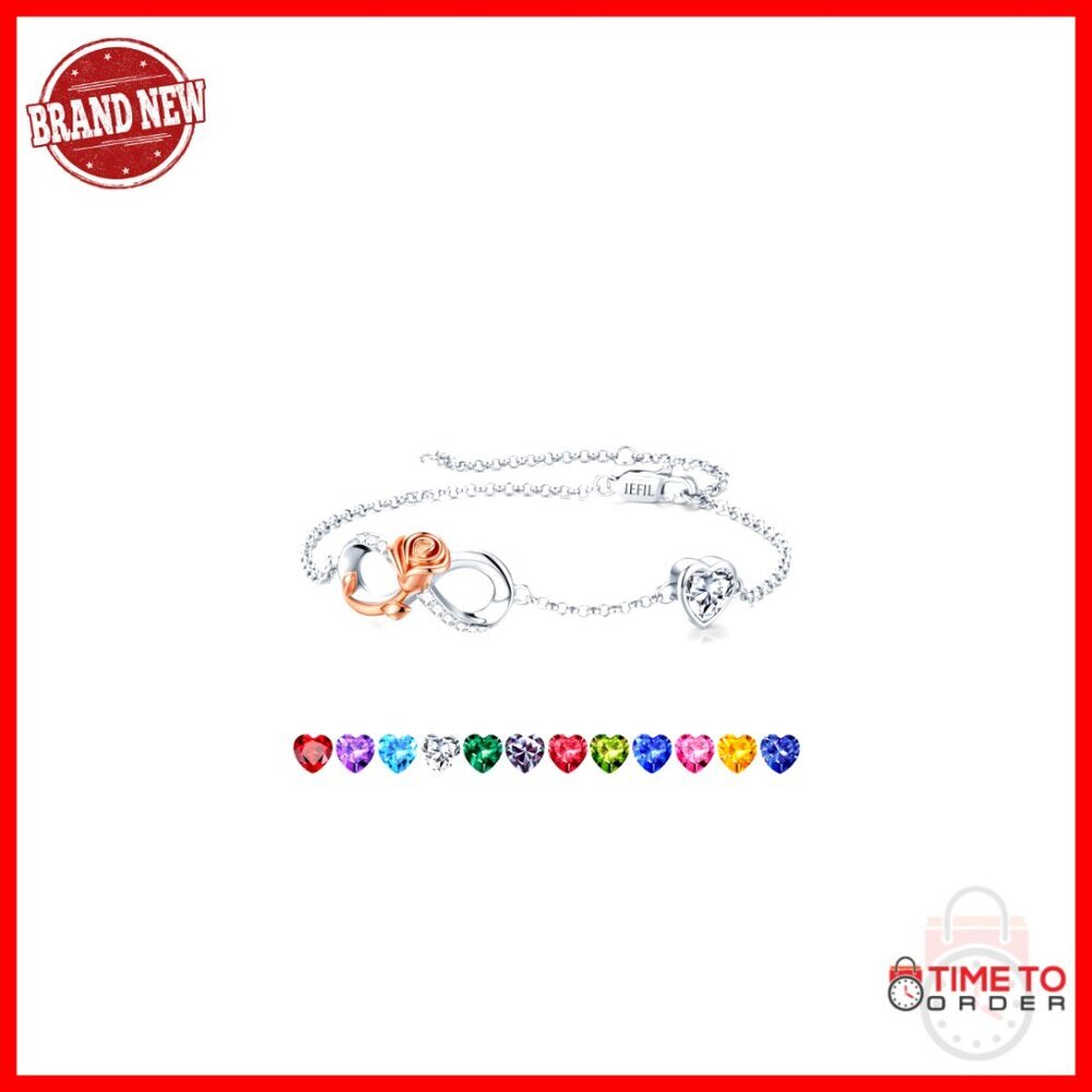 Sterling Silver Birthstone Bracelet Adjustable Link Charm Gift